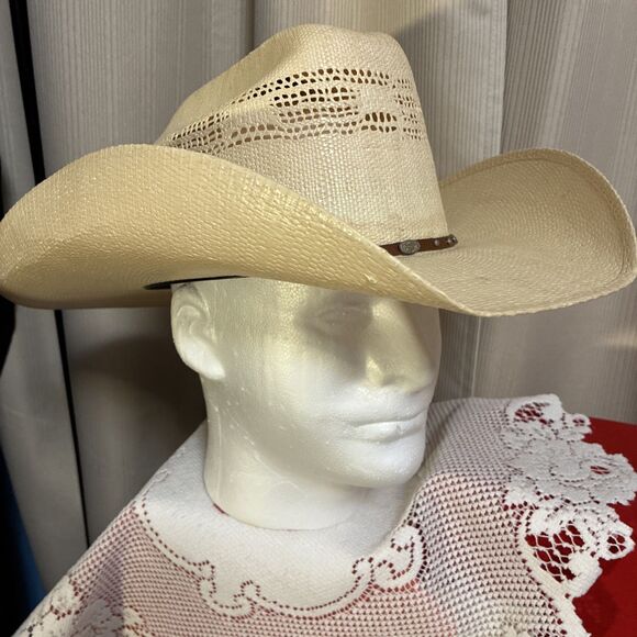 Eddy Bros Other - Eddy Bros Straw Cowboy Western Hat  Bangora Size 7.5 Cream